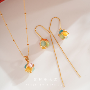 A彩虹猫眼石项链耳环耳线套装 女项链巨好看 独特漂亮耳环2026新款