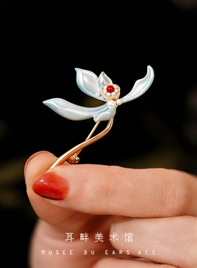 A蓝色睡莲花古风小众轻奢高级感新中式胸针国风旗袍汉服配饰百搭