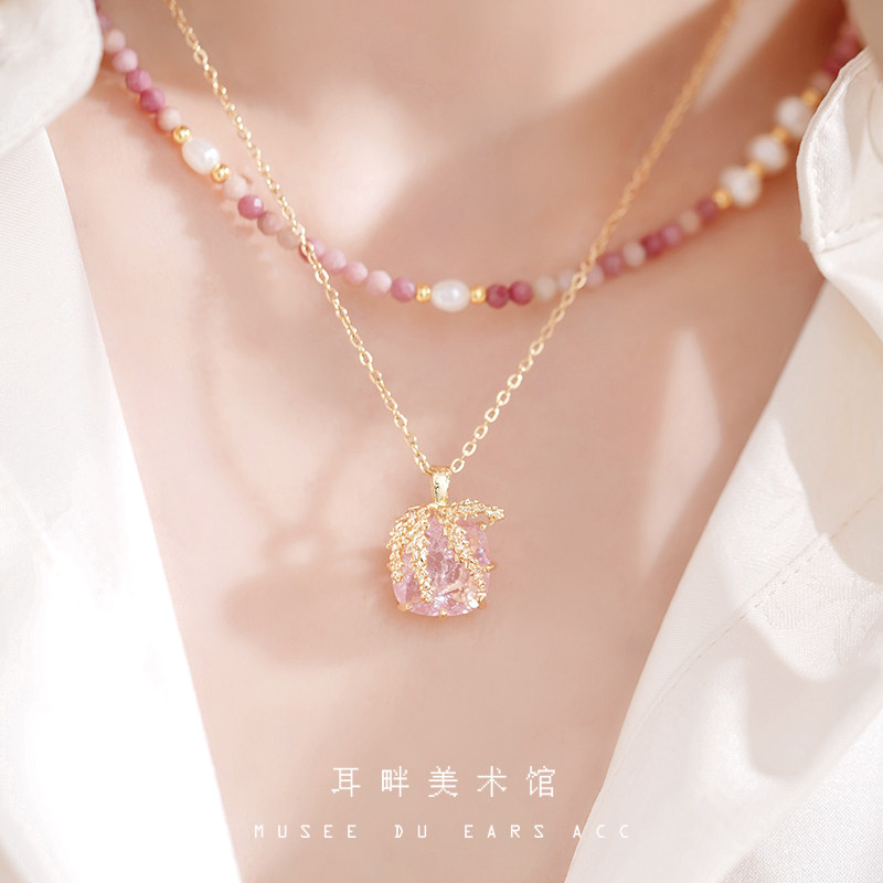 B粉色大宝石甜酷细项链颈链锁骨链女配饰高端精致时尚高级感小众,饰品/流行首饰/时尚饰品新,项链,淘宝优惠券,粉丝福利购,淘宝优惠卷