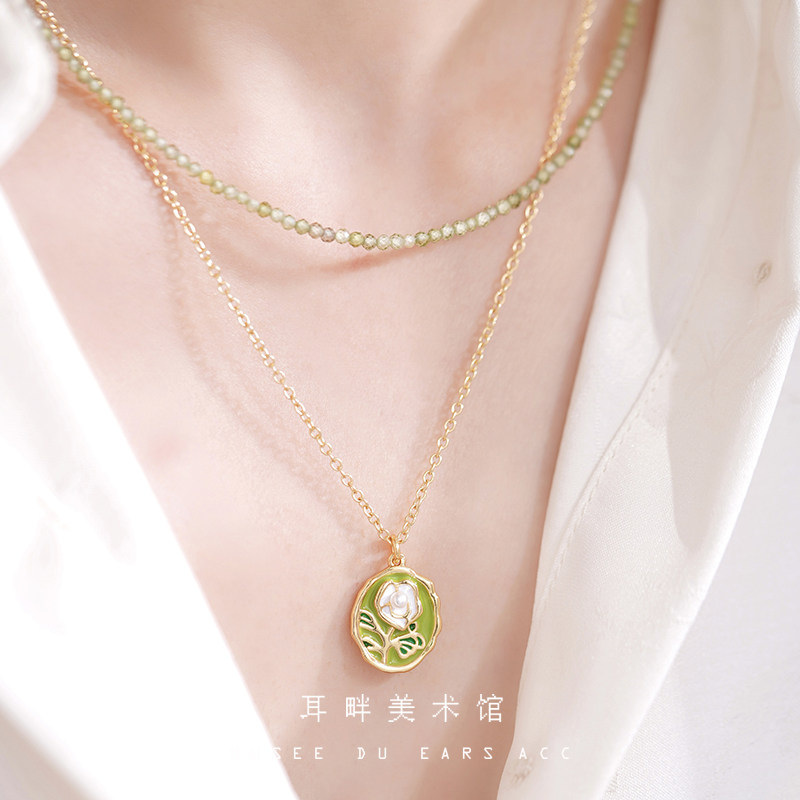 A2025新款玫瑰珐琅项链女款高级感轻奢小众设计高端奢华气质礼物