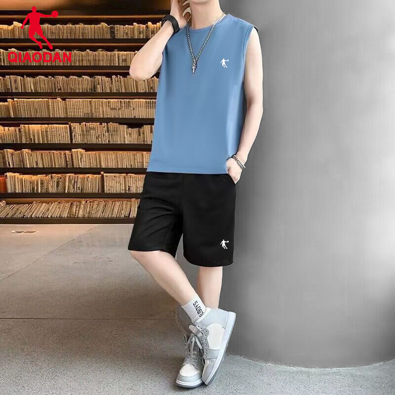 乔丹背心运动套装男冰丝无袖t恤夏季新款坎肩短裤健身跑步两件套