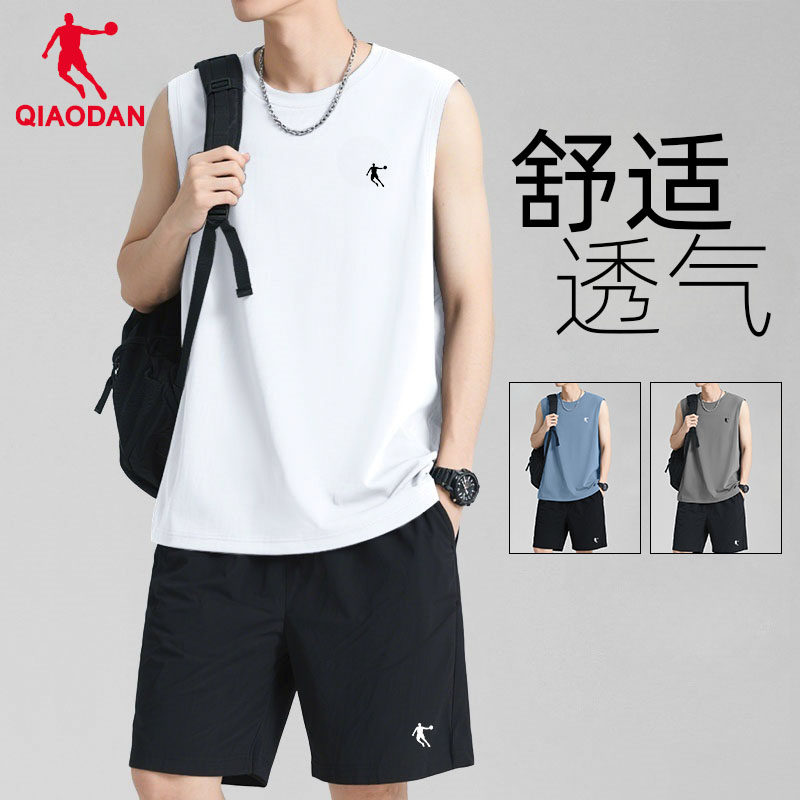 乔丹运动背心套装男夏季无袖速干衣t恤短裤宽松篮球健身运动服男