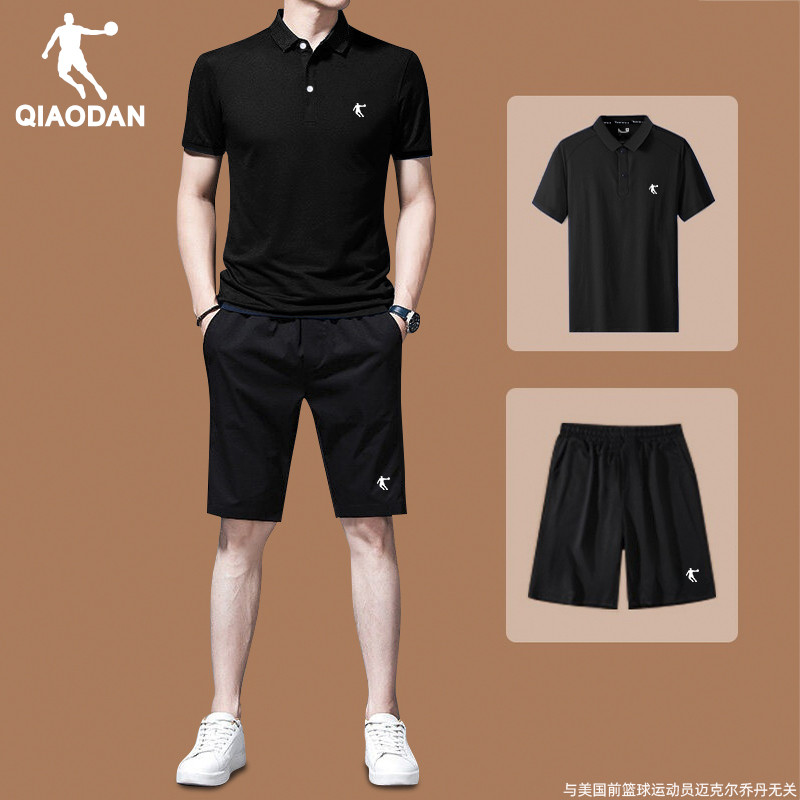 乔丹polo运动套装男士2025夏季正品跑步健身冰丝休闲t恤速干短裤