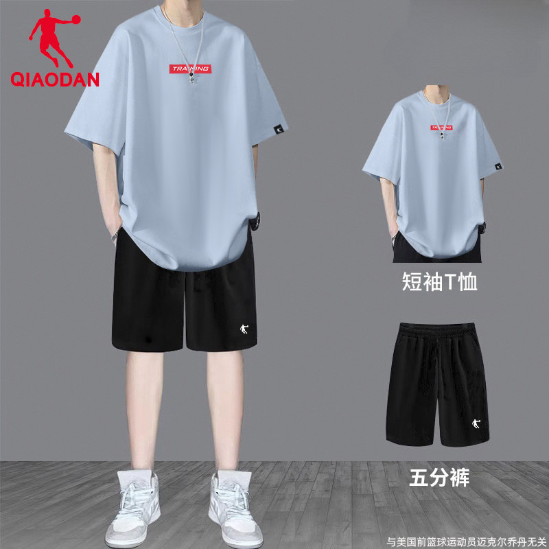 乔丹运动套装男2025夏季新款棉质短袖T恤冰丝短裤青少年健身服男