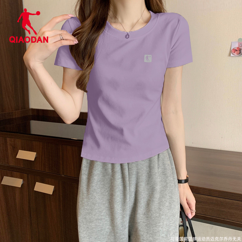 乔丹短袖t恤女装官网旗舰2025夏季新款圆领半袖棉短T正肩运动上衣