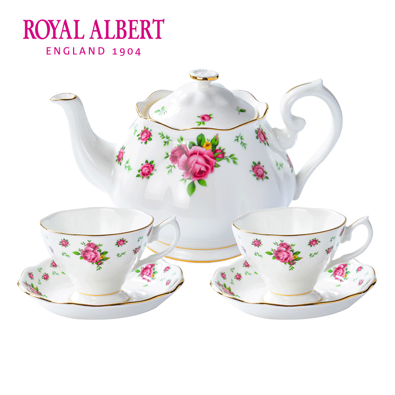 Royal Albert皇家阿尔伯特新皇家玫瑰骨瓷茶壶茶杯套装英式茶具