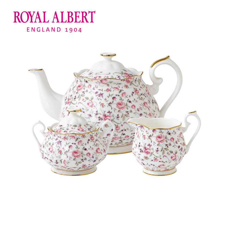 Royal Albert皇家阿尔伯特玫瑰满花骨瓷茶壶咖啡壶糖缸奶罐三件套