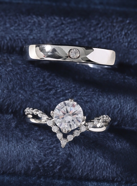结婚对戒仿真钻戒一对情侣四爪女可调节婚礼仪式婚纱照道具戒指潮