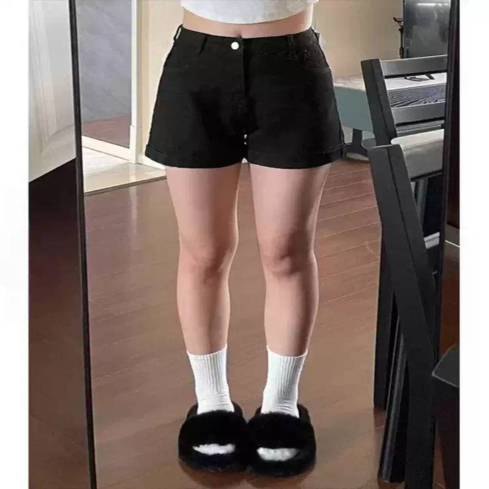 黑色高腰牛仔短裤女大童夏季薄款
