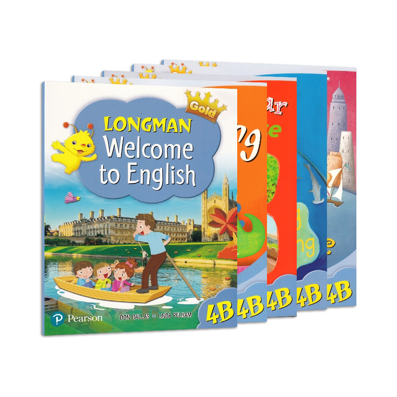 香港朗文少儿英语教材Longman Welcome to English 4B小学生课本听力语法读写综合练习册套装5本四年级下学期英文原版图书书籍
