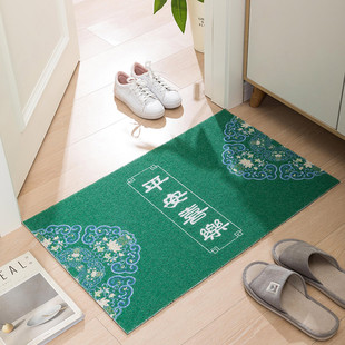 丝圈入户地垫防滑进门脚垫绿色门外新中式 门口入户门PVC地毯裁剪