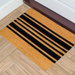 印度进口椰棕棕榈门垫北欧简约长方形黑色条纹入户门除尘蹭土地垫