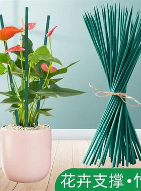 绿色竹签植物花卉防倒支撑杆室内外绑花固定支架插花杆金钱树单杆