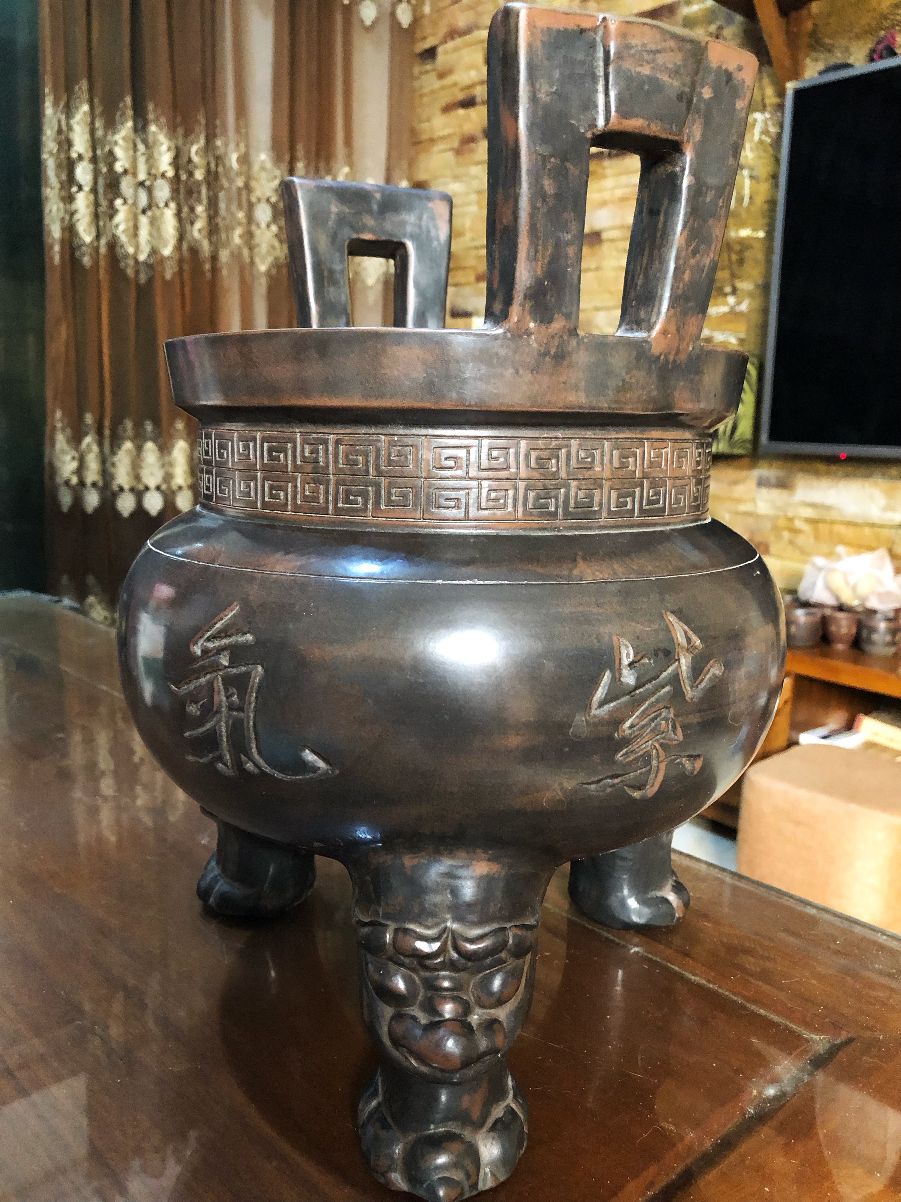 李人帡坭兴陶大师早期稀有精品大鼎(个人收藏,无证,配简历)