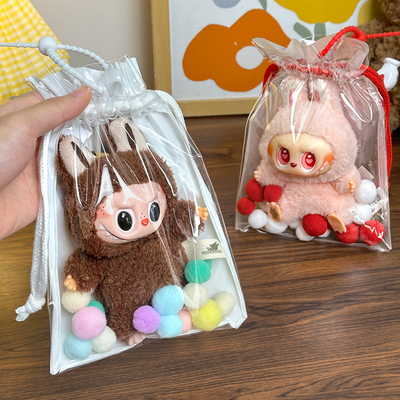 labubu锦囊娃包搪胶娃拉布布套袋