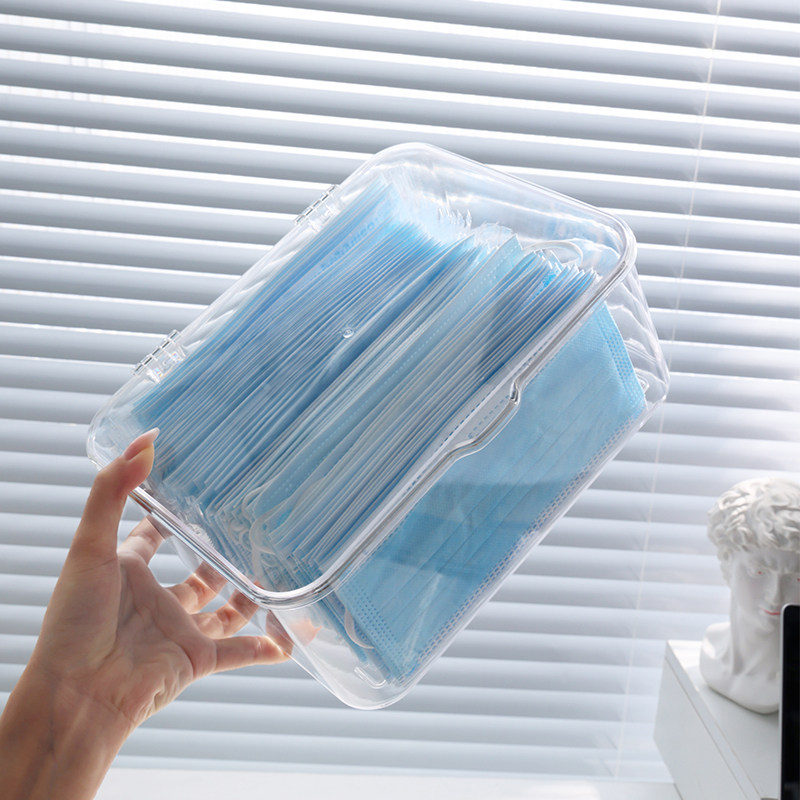 口罩收纳盒家用玄关入户门透明防尘桌面整理一次性口鼻罩存放盒子,收纳整理,桌面收纳盒,淘宝优惠券,粉丝福利购,淘宝优惠卷