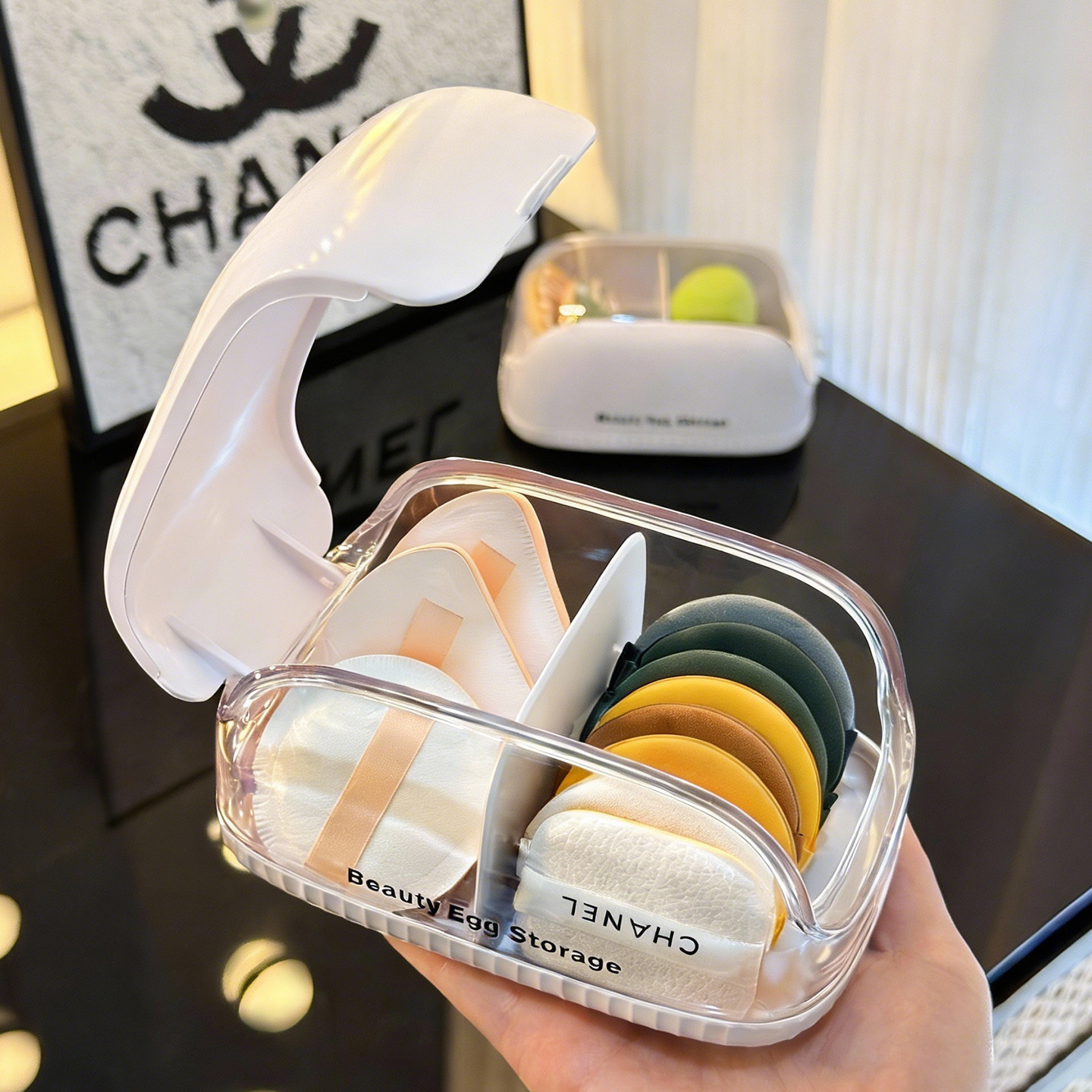 粉扑收纳盒桌面气垫专用防尘分格盒梳妆台置物化妆品美妆蛋收纳架,收纳整理,桌面收纳盒,淘宝优惠券,粉丝福利购,淘宝优惠卷