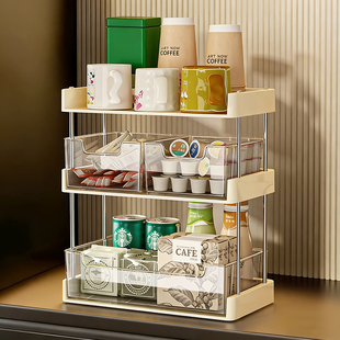 茶包收纳盒桌面多层咖啡胶囊水杯架茶水间吧台茶叶零食整理置物架