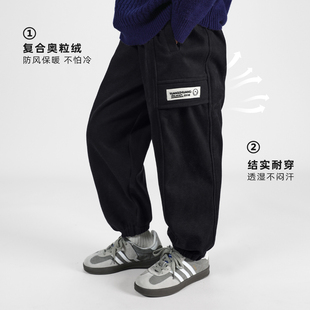 加厚耐磨耐脏束脚裤 2025秋冬新款 子 裤 小o宝okids男童加绒工装