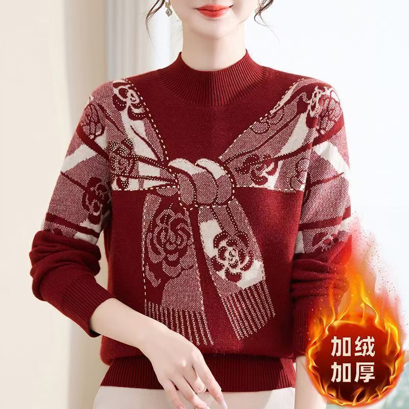 妈妈秋冬装加绒加厚毛衣