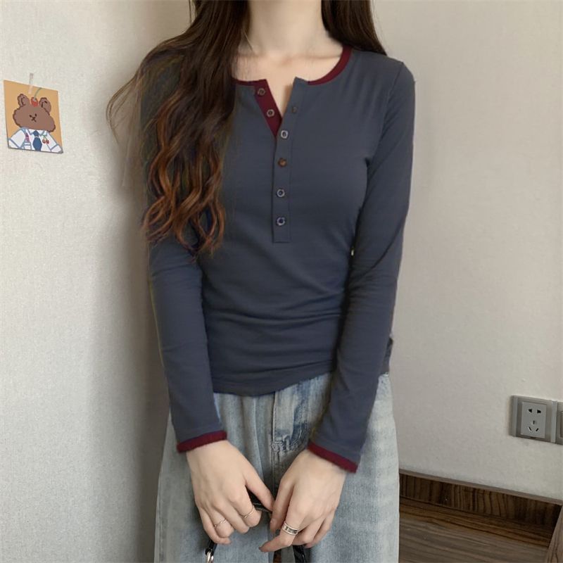 显瘦正肩莫代尔撞色排扣