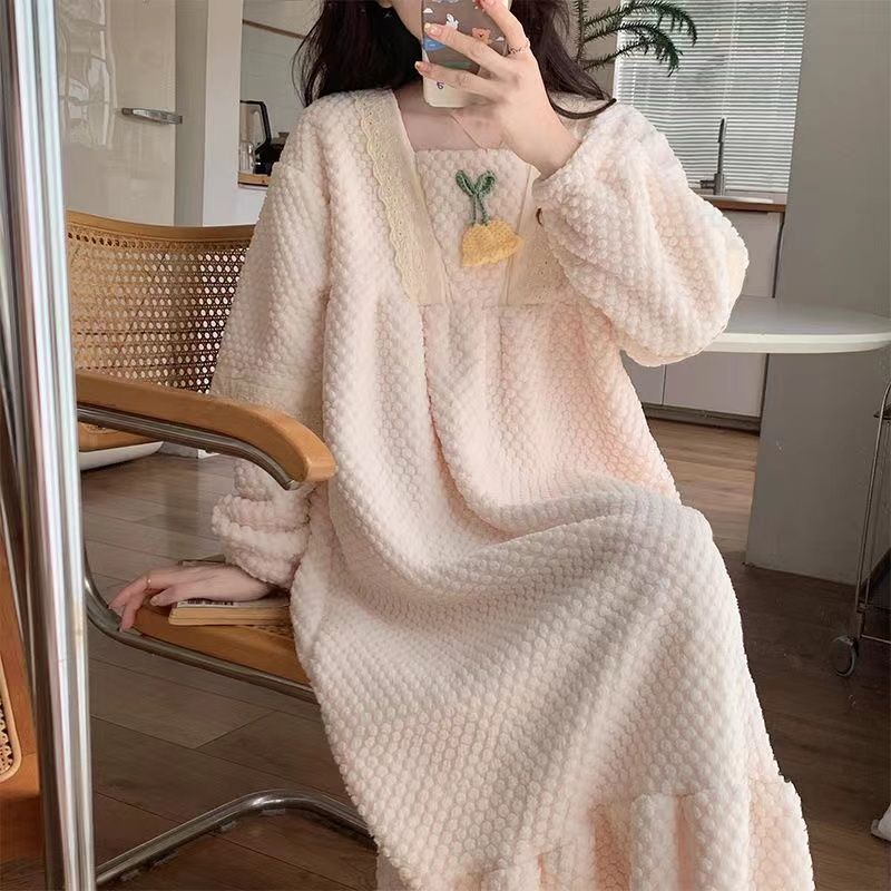 珊瑚绒睡裙女秋冬季公主