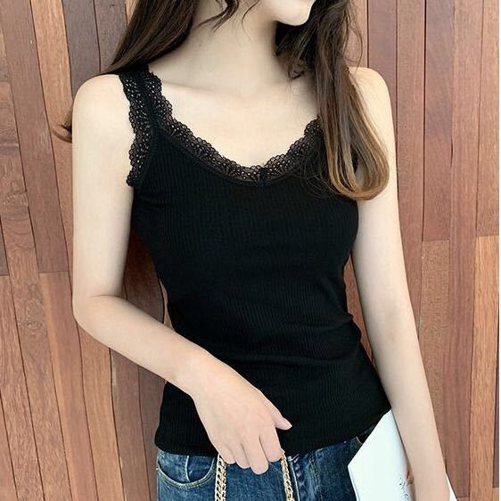 夏季蕾丝花边拼接V领吊带