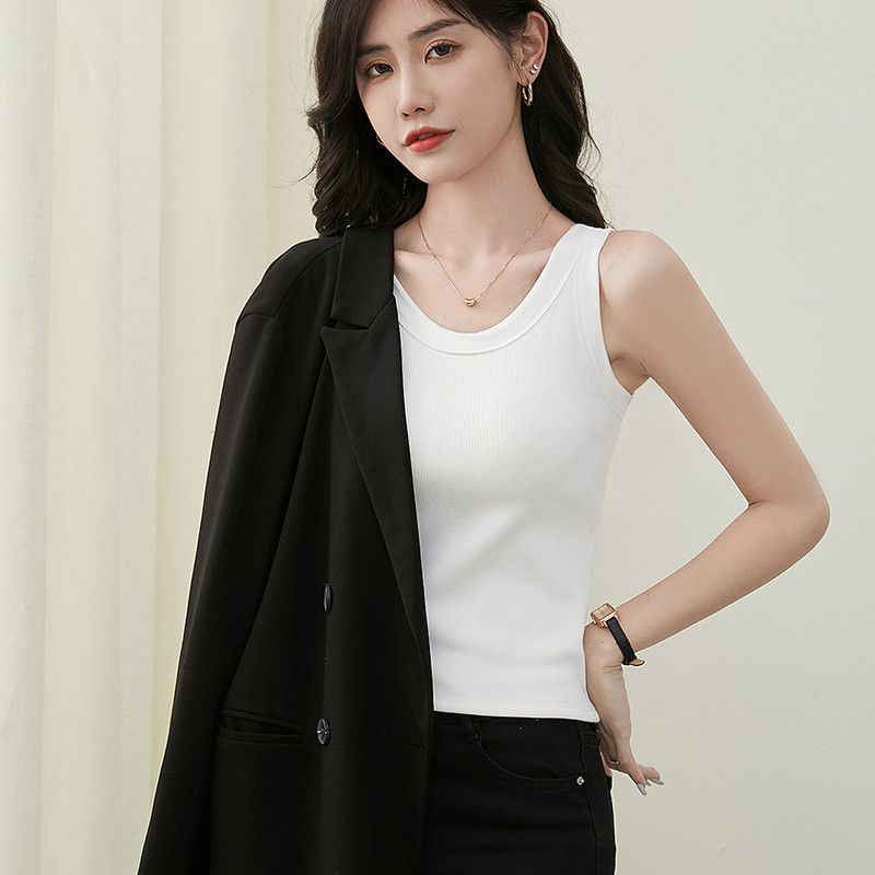 女士加绒螺纹吊带背心秋