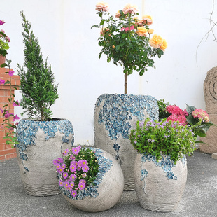 创意庭院造景仿粗陶大号花盆户外花园别墅花坛花池摆件阳台深高盆