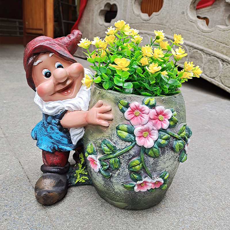阳台装饰卡通小矮人盆栽创意树脂多肉花盆家居装饰品摆设田园摆件