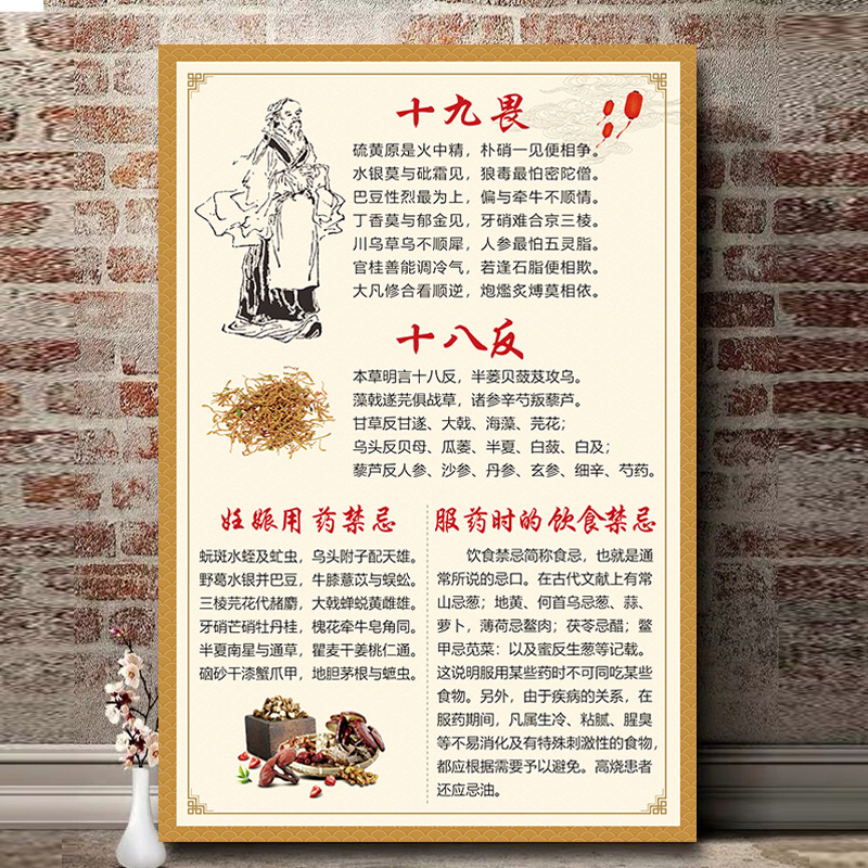 中药十八反十九畏中医馆装饰挂画行医八不治挂图配伍禁忌宣传海报