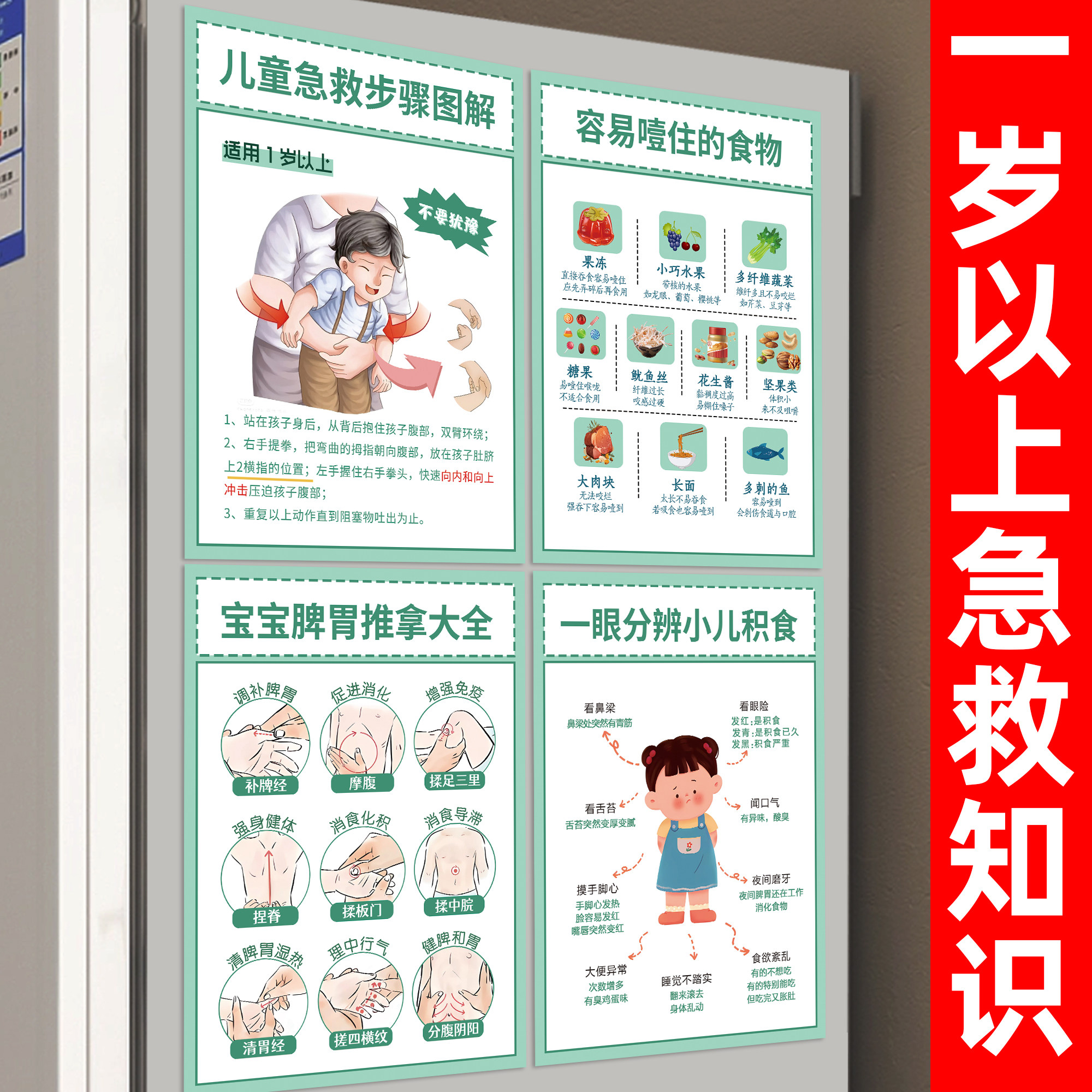 海姆立克急救法挂图一岁以上婴儿冰箱贴磁吸呛奶预防知识贴海报hb