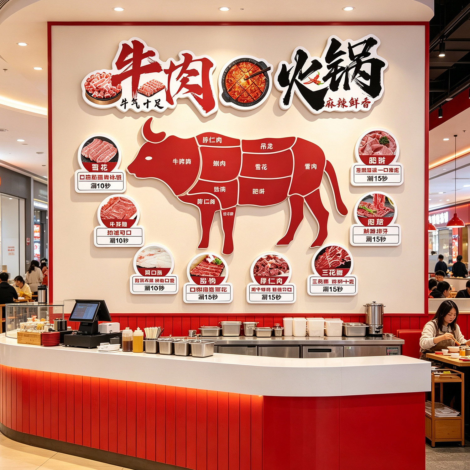 火锅店墙面装饰潮汕牛肉火锅店墙面装饰画牛排店分割分解部位图QT
