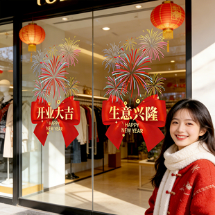 服装店新店开业大吉门贴开张大吉气氛布置门店氛围装饰玻璃贴纸QT