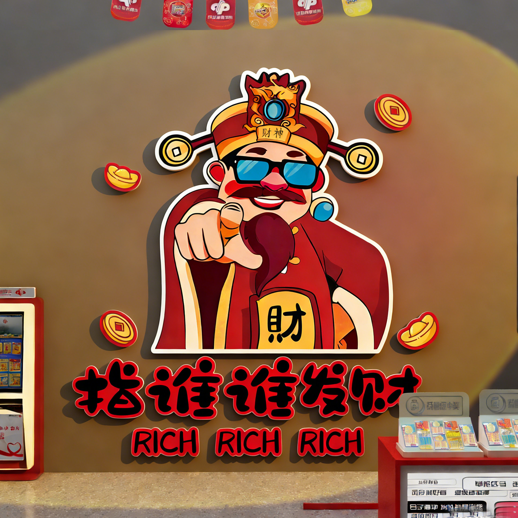 财神爷墙贴画中国福利体育彩票店氛围装饰网红打卡形象背景墙面QT,家居饰品,软装墙贴,淘宝优惠券,粉丝福利购,淘宝优惠卷