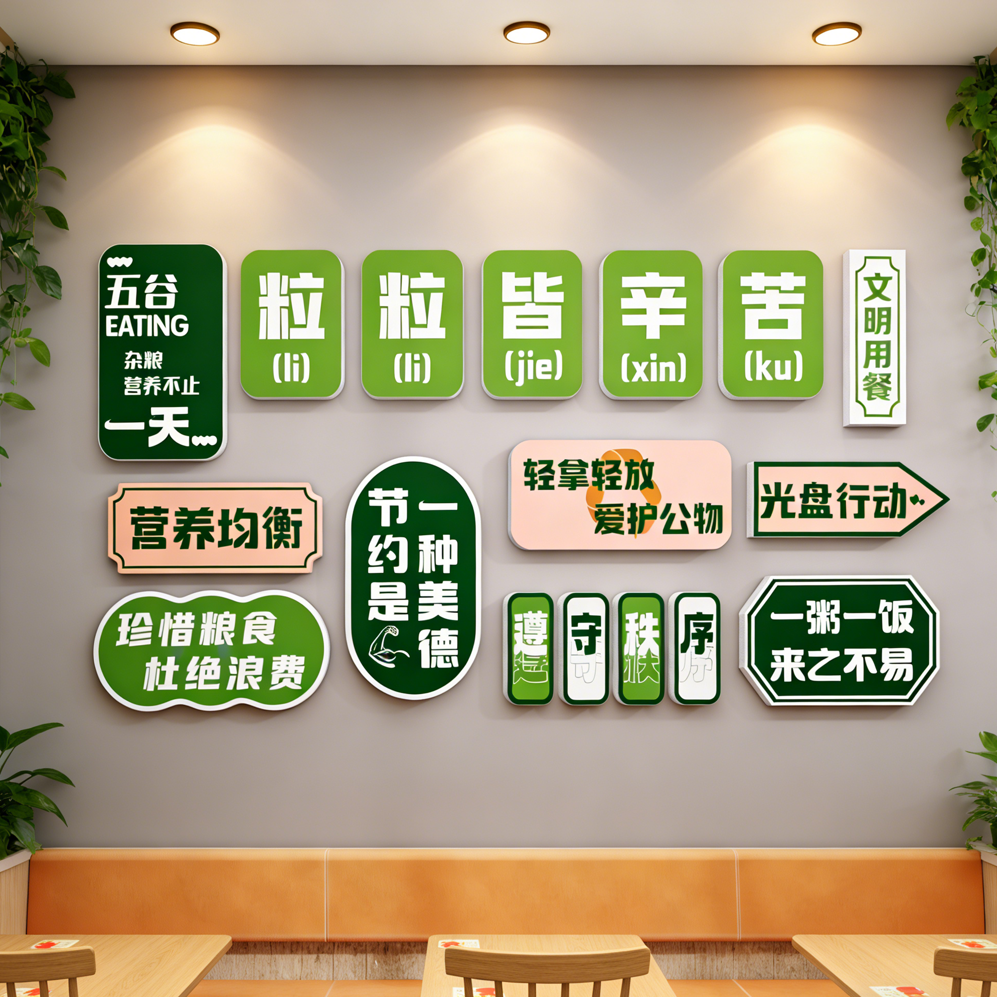 食堂文化墙贴节约粮食提示牌贴纸职工餐厅光盘行动拒绝浪费挂画QT,家居饰品,软装墙贴,淘宝优惠券,粉丝福利购,淘宝优惠卷