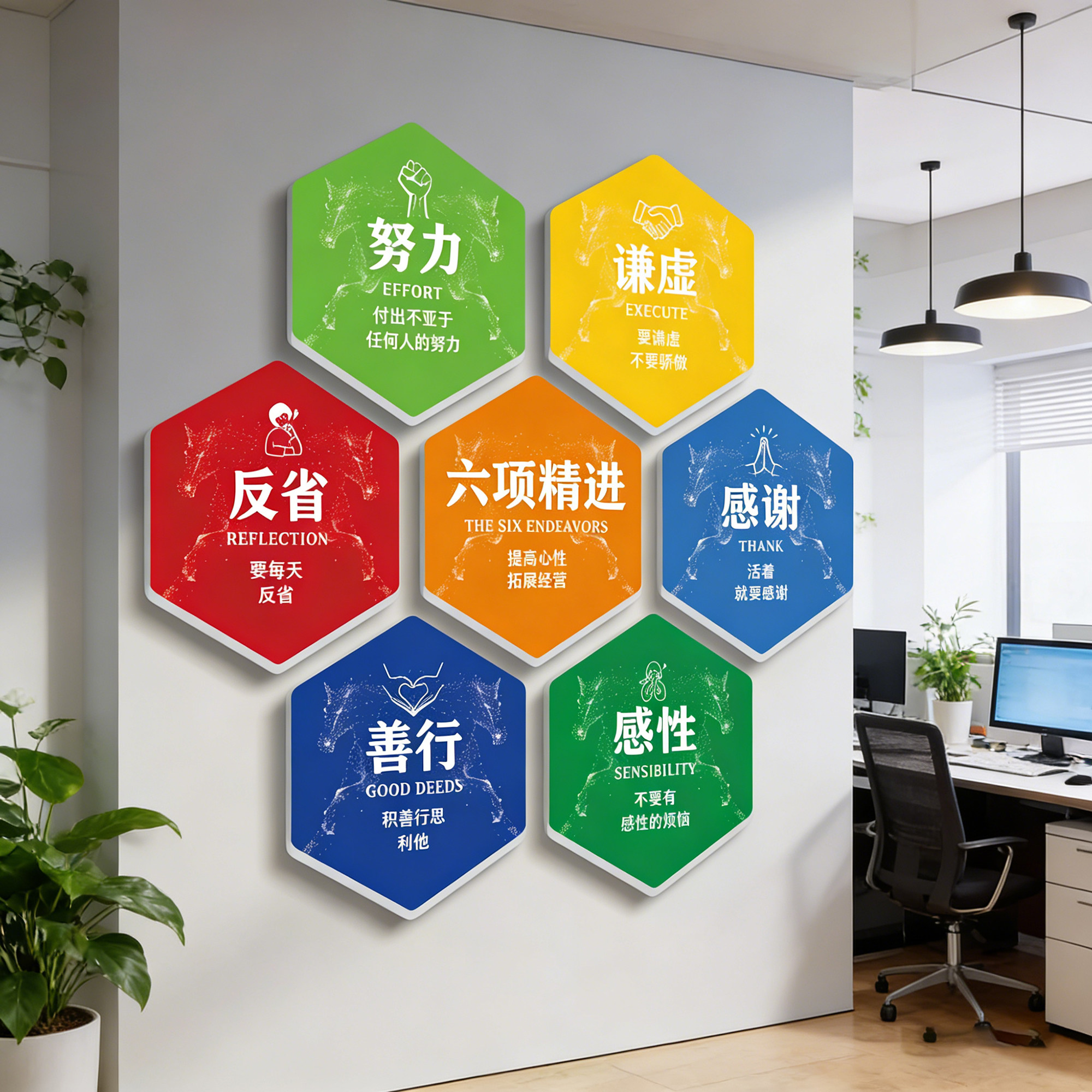 企业文化墙贴画稻盛和夫六项精进公司励志标语办公室墙面装饰画QT