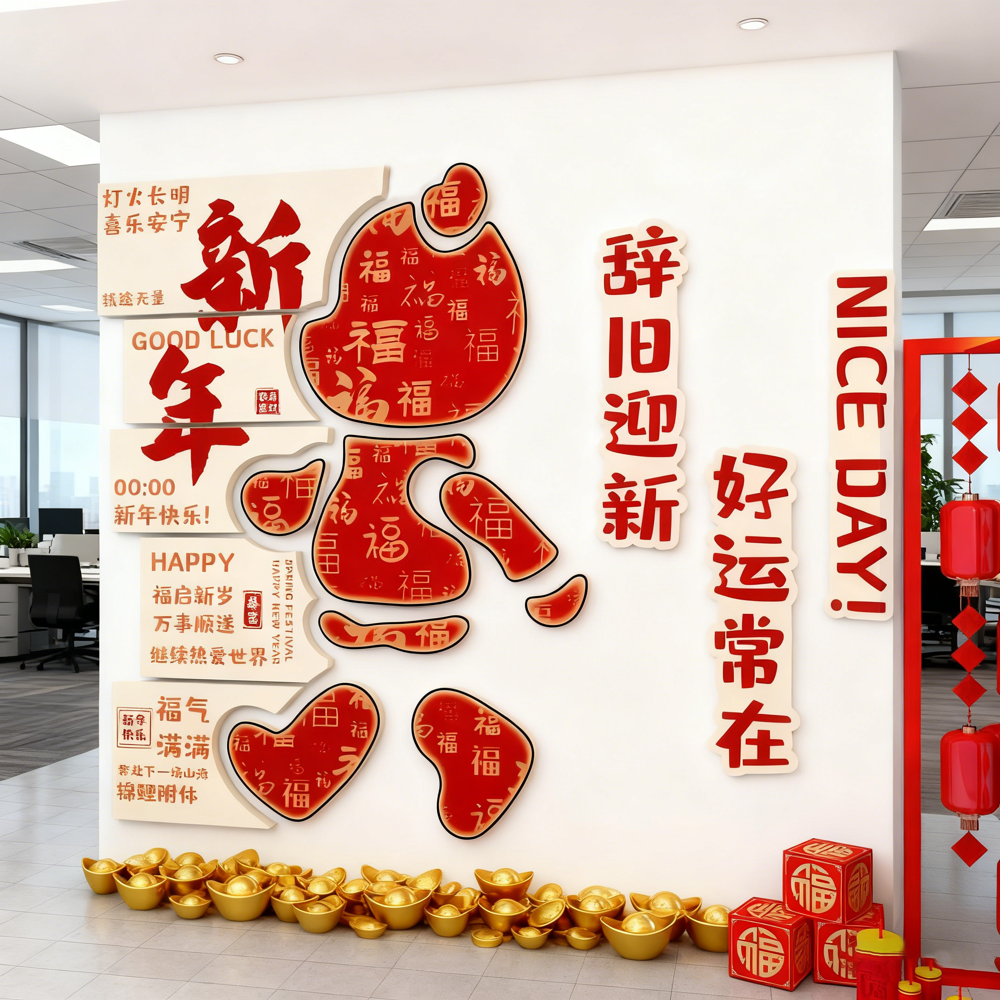 网红打卡新年公司企业文化墙贴画