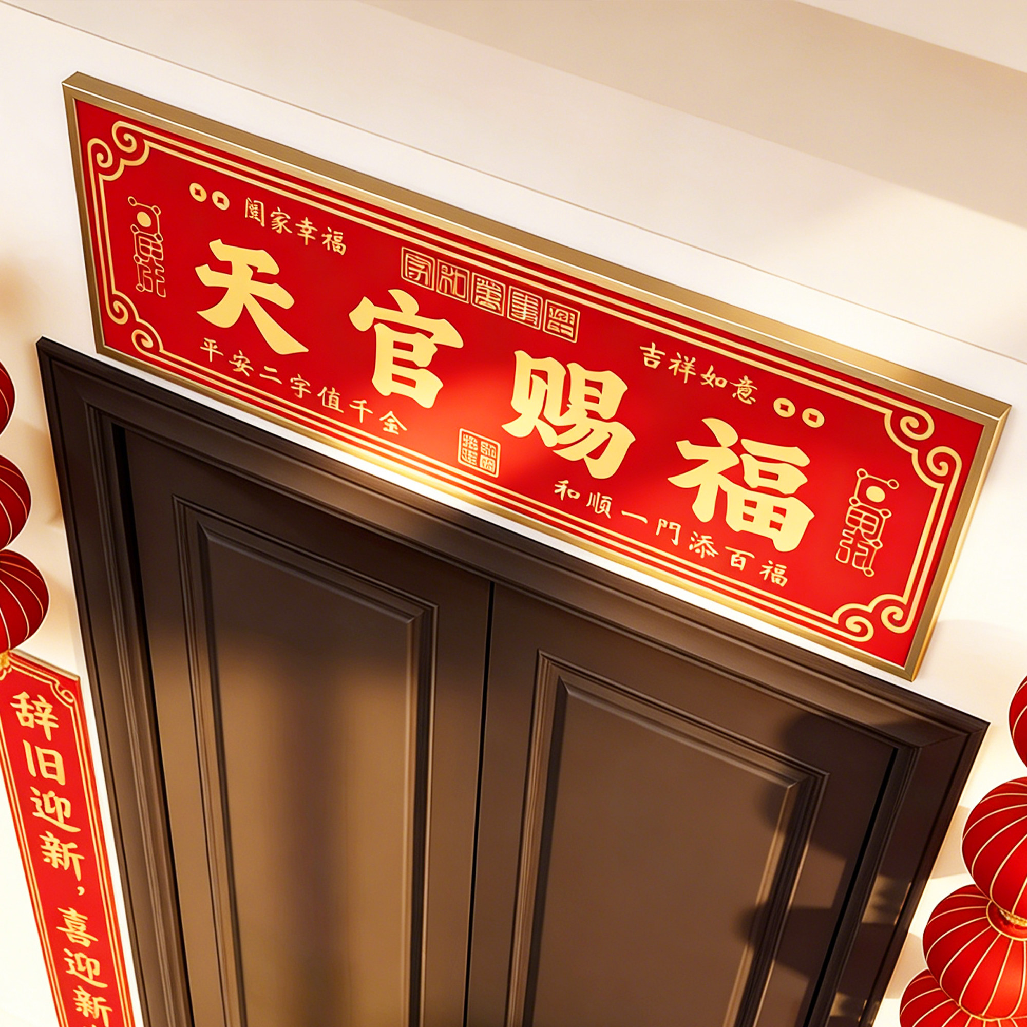 天官赐福大尺寸门贴牌匾2026新年布置入户门上方装饰挂画门楣牌QT