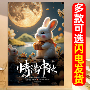中秋月饼海报手工月饼广告牌宣传海报设计卖月饼展示架蛋糕店贴纸