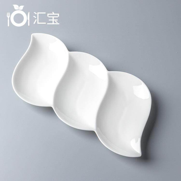 陶瓷logo烤花豌豆三格盘10-14寸餐厅小吃碟凉菜蛋糕菜碟点心盘