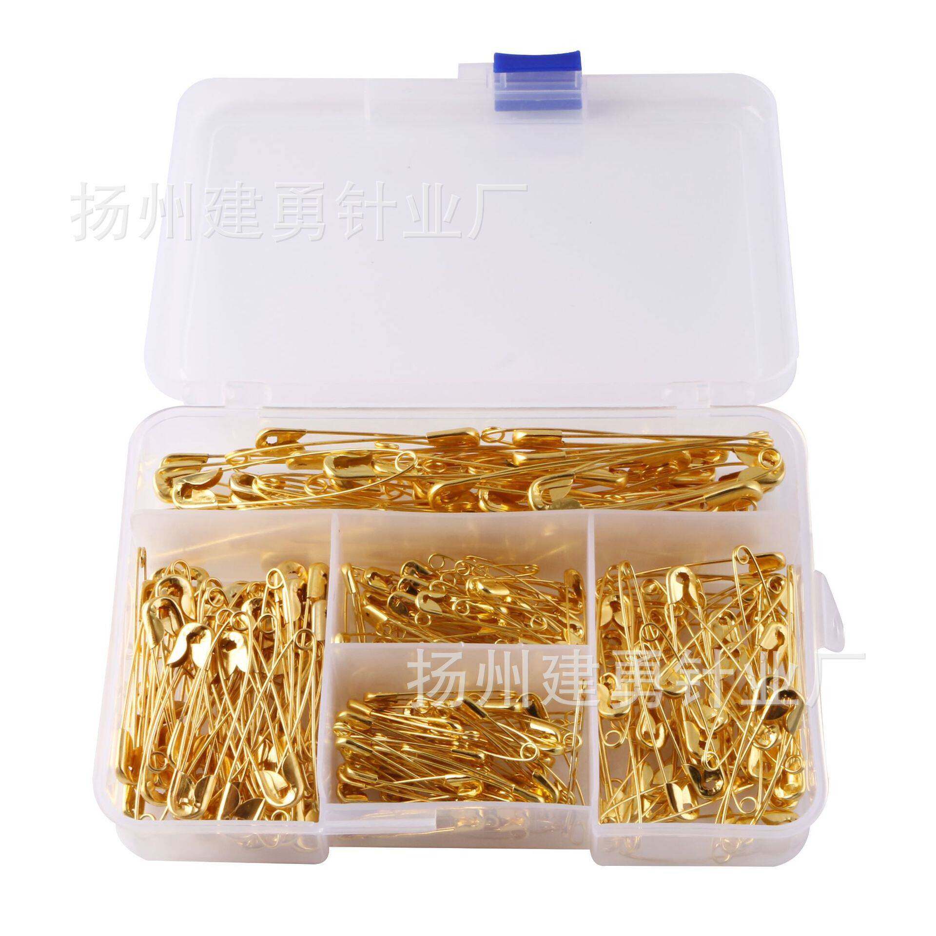 350枚装多种尺寸金色银色黑色安全别针套装透明盒装钢丝镀镍别针