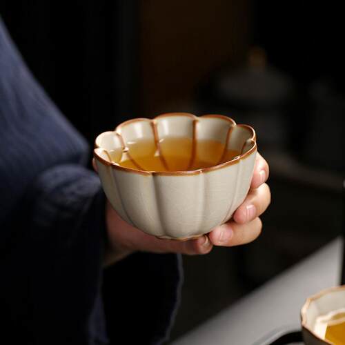 汝窑开片主人杯单杯茶杯家用陶瓷功夫茶具个人专用茶盏品茗杯礼盒