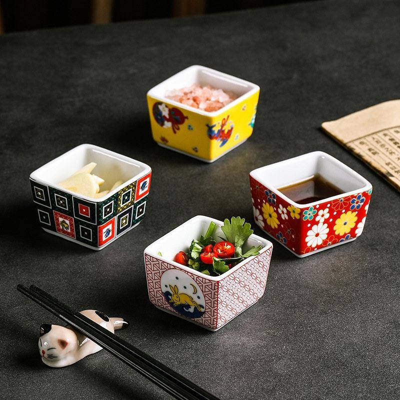 方形陶瓷珍味盅蘸料碟小菜碟日式创意前菜碟芥末碟酱油料理碟子