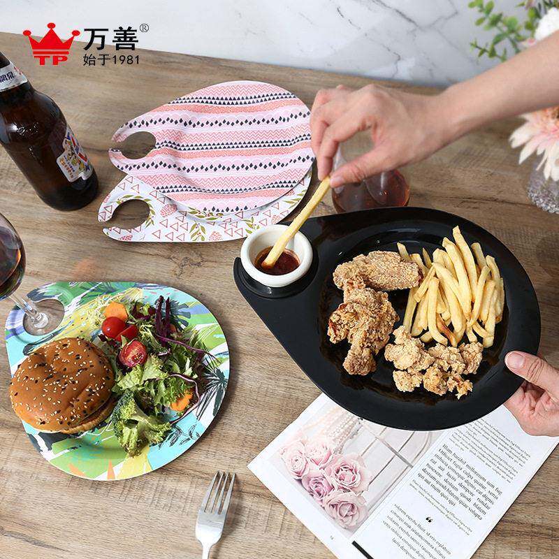 密胺鸡尾酒盘派对创意盘子炸鸡汉堡红酒盘开胃菜盘孔带酒杯架托盘