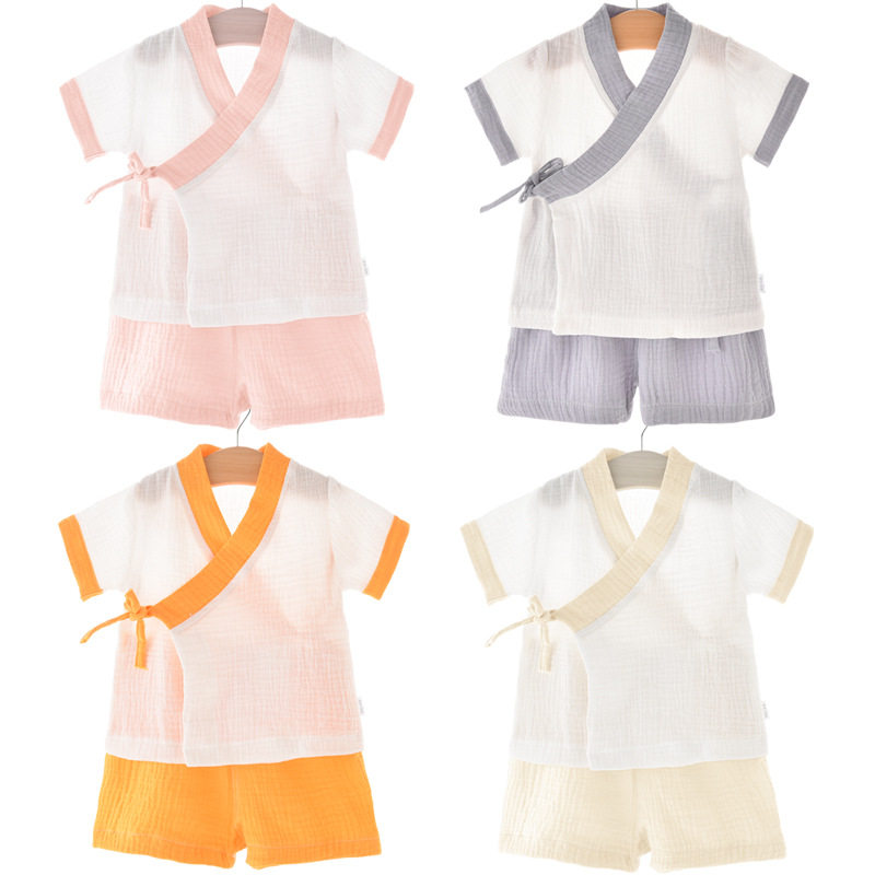 婴儿夏季衣服裤子套装日式纱布