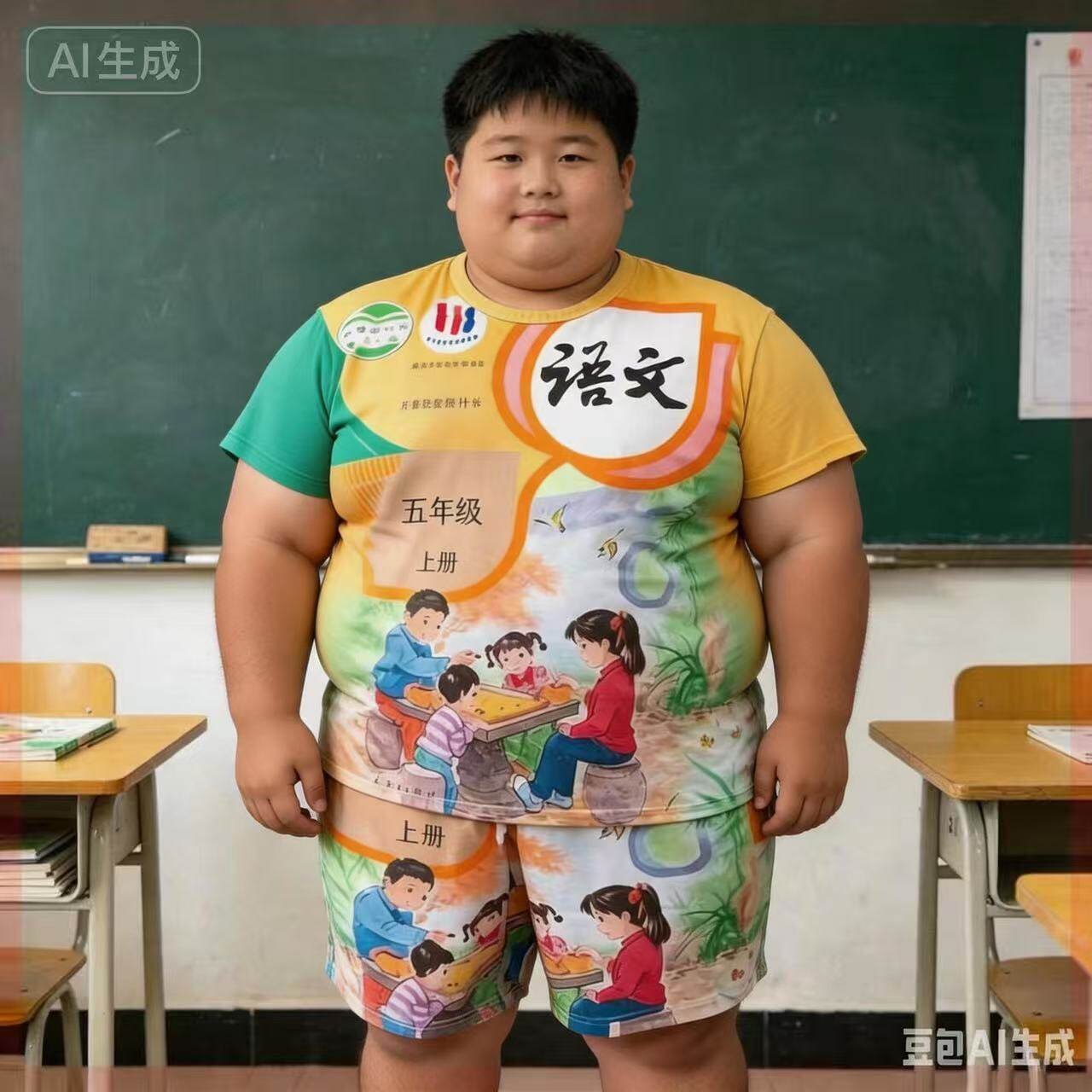 胖童语文书衣服数学英语睡衣套装儿童冰红茶套装t恤大胆大码服装图片