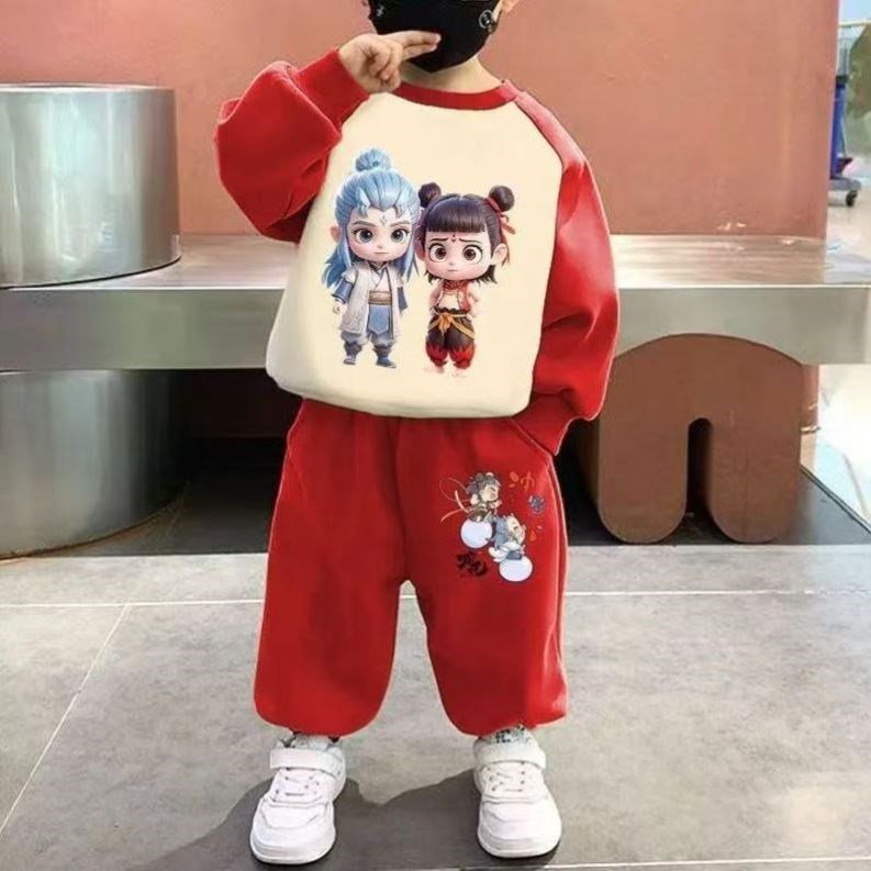 哪吒男童衣服儿童纯棉哪吒闹海春秋儿童卫衣春季新款中大童两件套