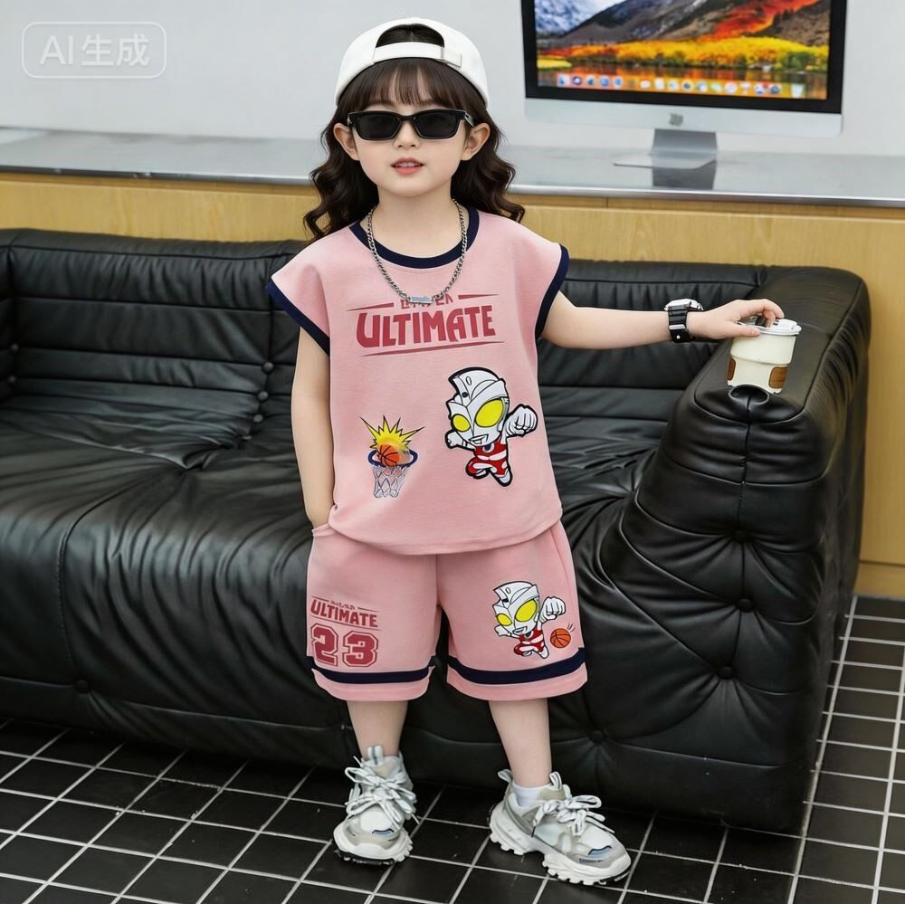 2026正版奥特曼女童赛罗亮灯纯棉短袖A类无袖背心女孩迪迦两件套