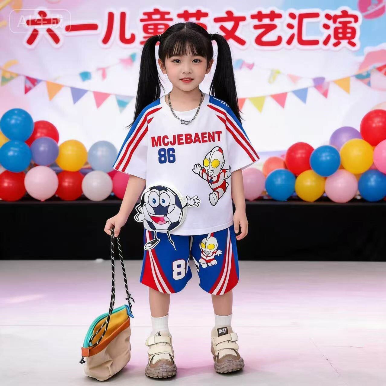 2026新款女童看球亲子装足球奥特曼衣服男童亮灯薄款女孩足球套装